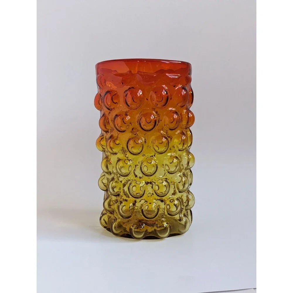 Vintage Blenko Amberina Tangerine Bubble‎ Glass Vase Wayne Husted 6041 Vineyard